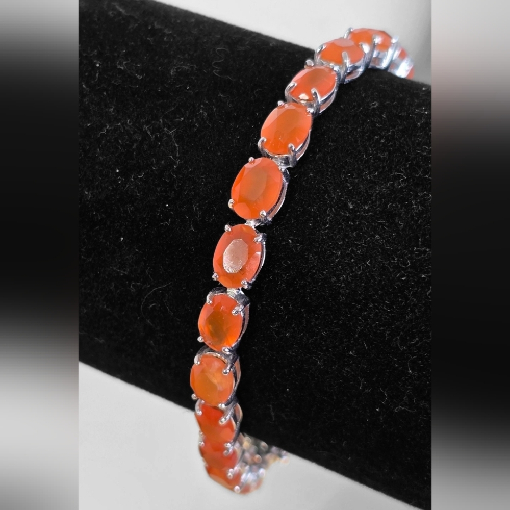 925 Sterling Silver Tennis Bracelet 18cm with Natural Carnelian 5x7mm Gemstone